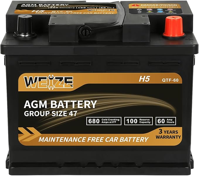 Weize Platinum AGM Battery BCI Group 47-12v 60ah H5 Size 47 Automotive Battery by WEIZE