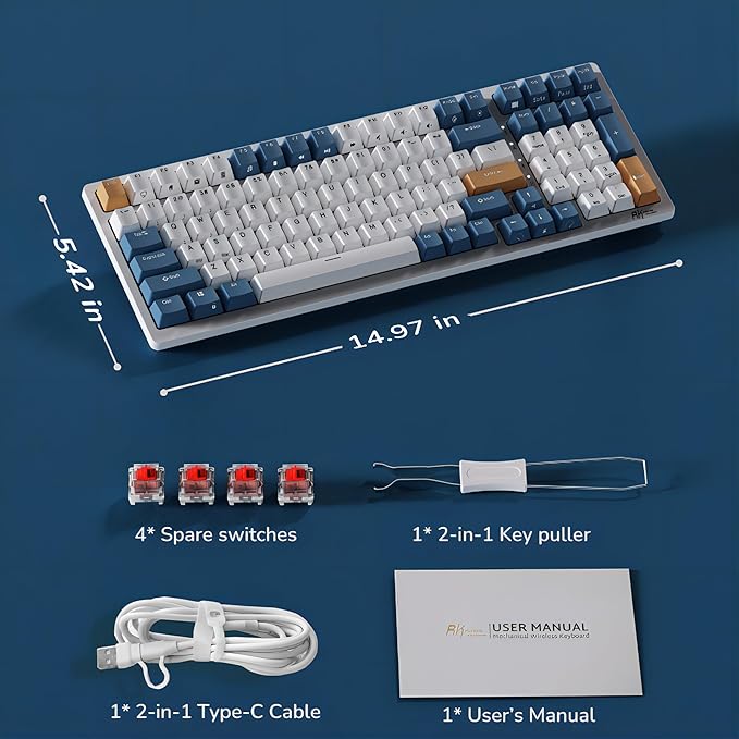 RK ROYAL KLUDGE RK98 Wireless Mechanical Keyboard, Triple Mode 2.4G/BT5.1/USB-C - Image 8