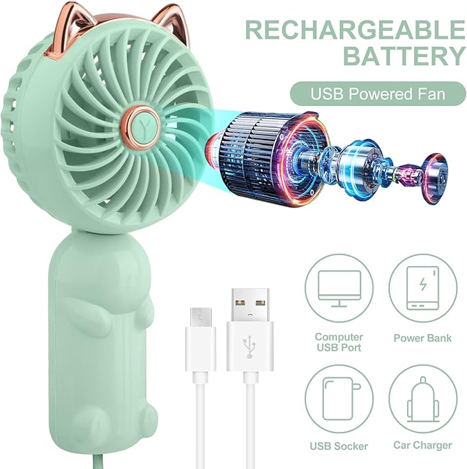 QearFun Portable Mini USB Rechargeable 3 Speed Personal Desk Table Fan - Image 2