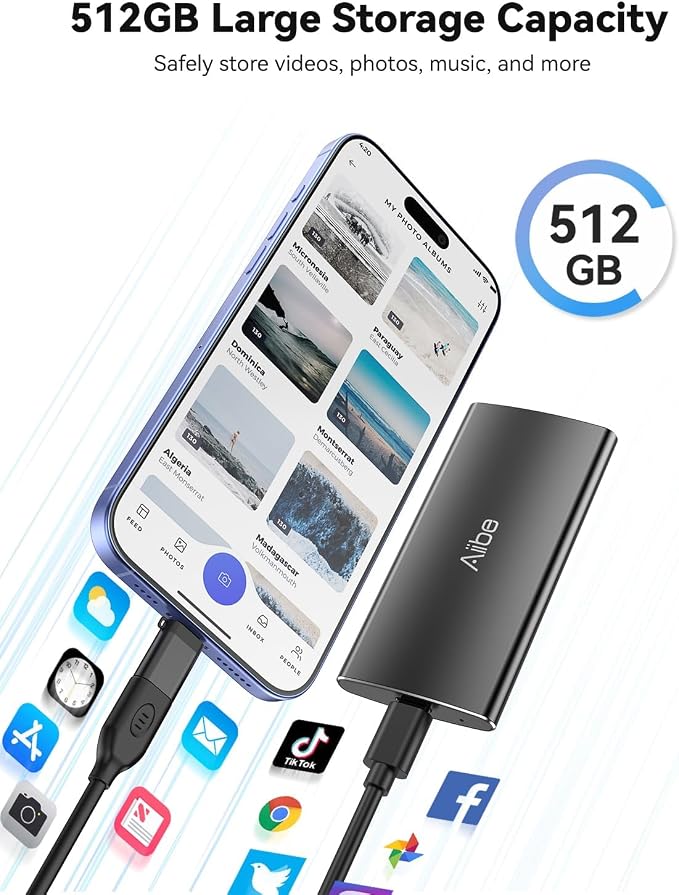 Aiibe 500GB External Solid State Drive USB C Portable SSD USB 3.2 Gen 2 - Image 4