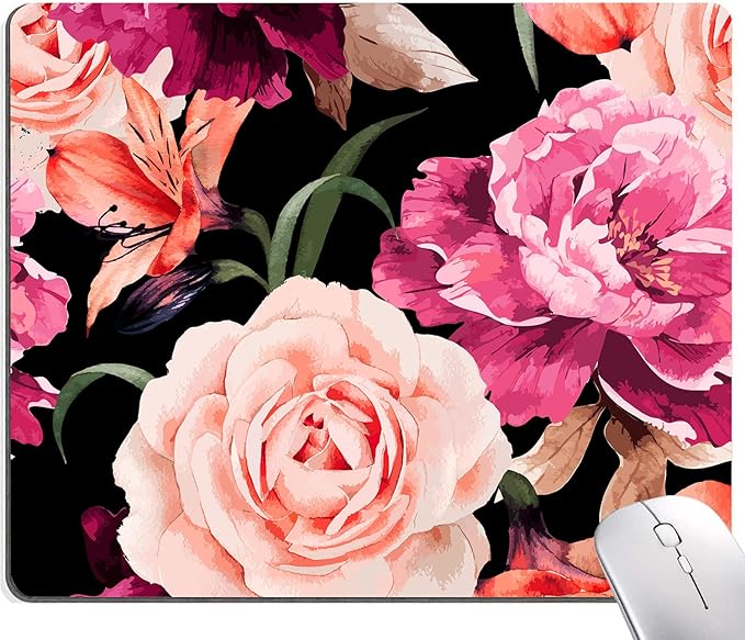 Watercolor Rose Flower Mouse Pad, Floral Mouse Pad Custom Design, Square by DUADELI