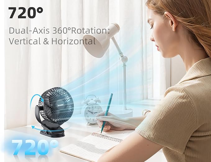 USB Personal Clip on Fan 5000mAh Battery Operated 6in, Type C, 3 Speed - Image 4