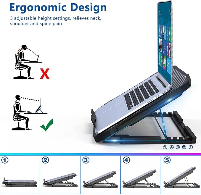 Adjustable Laptop Stand with 6 Quiet Cooling Fans, Upgraded Laptop Cooler - Image 2