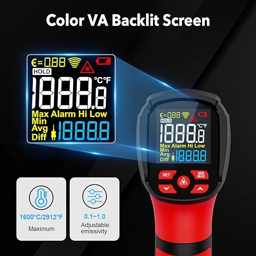 -40℉~2912℉ MESTEK Infrared Thermometer Temperature Gun, 50:1 Dual Laser High - Image 5