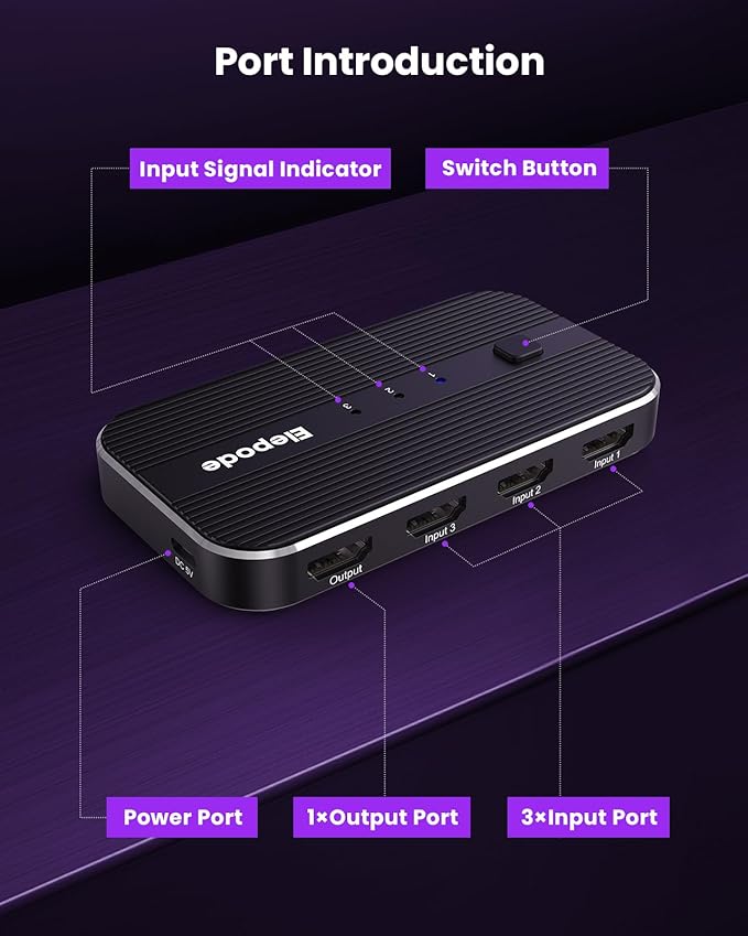 HDMI Splitter with Remote, 3 in 1 Out 4K@60Hz Elepode HDMI Switch, HDMI 2.0 - Image 7