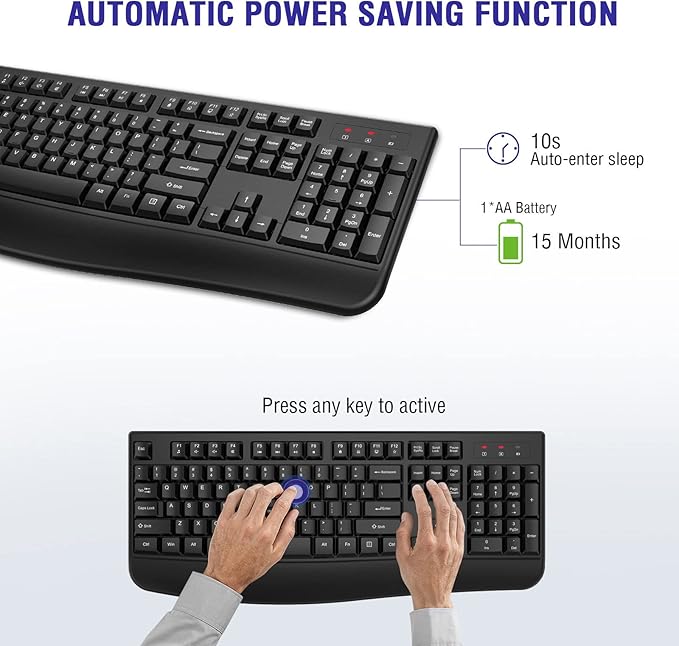 Wireless Keyboard, 2.4G Full-Sized Ergonomic Wireless Computer Keyboard - Image 4