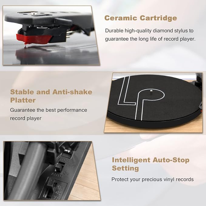 Vinyl Record Player 3-Speed Belt-Drive Turntable - Image 3