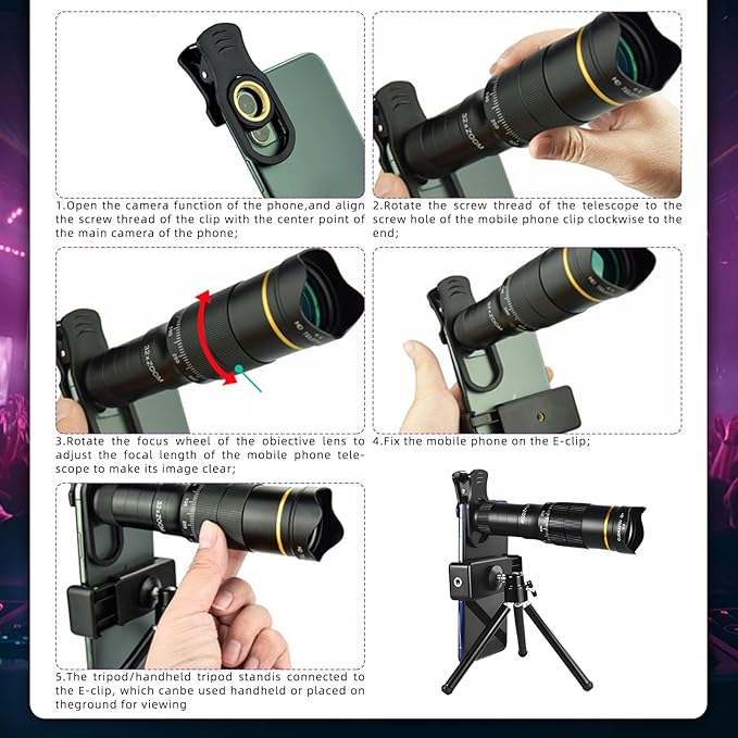 Phone Camera Lens Kit, 32X Long Focus Telephoto, Portable Clip-on HD Phone Zoom - Image 6