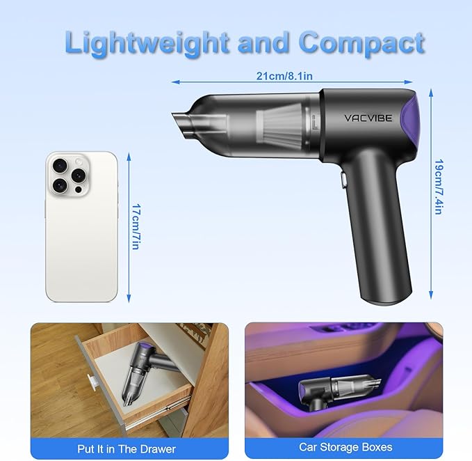 Car Vacuum Portable Cordless, 21000PA 4 in 1 Suck/Blow/Pump/Charger 120W - Image 2