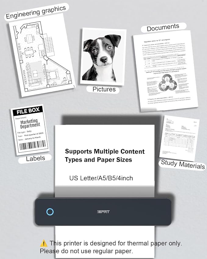 Inkless Portable Printer for Travel, 300DPI Wireless Thermal Printer Support - Image 5