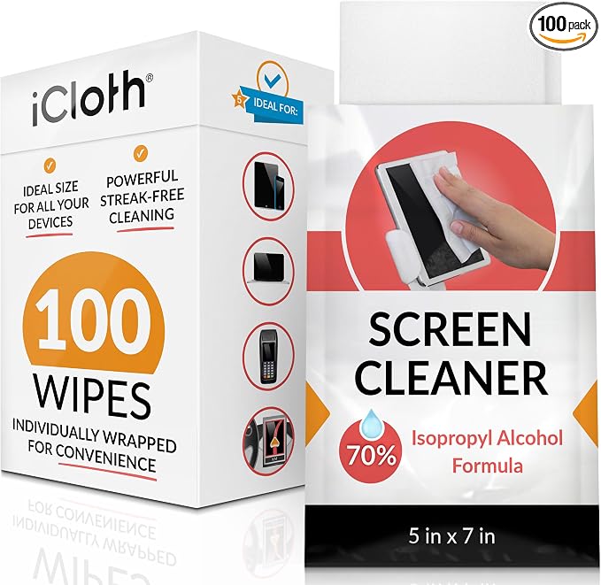 iCloth 70% Isopropyl Alcohol Large Screen and Electronics Wipes, Streak-Free by iCloth
