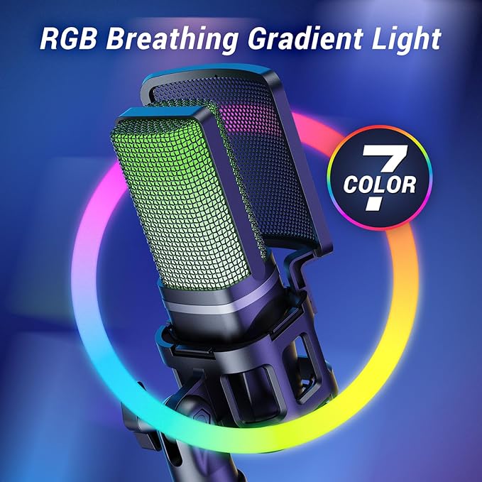 TONOR Gaming USB Microphone for PC, RGB Condenser Computer Mic - Image 3