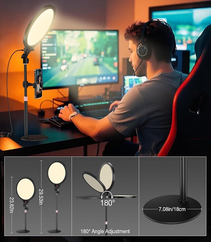 MoKo Desk Ring Light with Stand and Phone Holder, Dimmable Zoom Lighting - Image 6