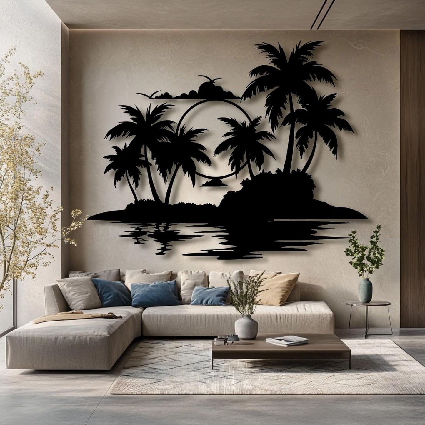 Lunwall Palm Tree Metal Wall Art, Tropical Beach Wall Decor, 19 L" x 14 W" / 47 x 37 cm
