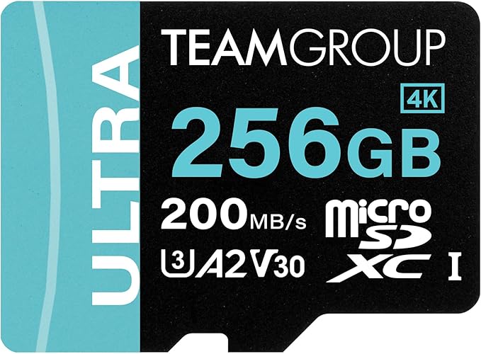 TEAMGROUP A2 Ultra Card 256GB Micro SDXC UHS-I U3 A2 V30, R/W up to 200/150 MB/s by TEAMGROUP