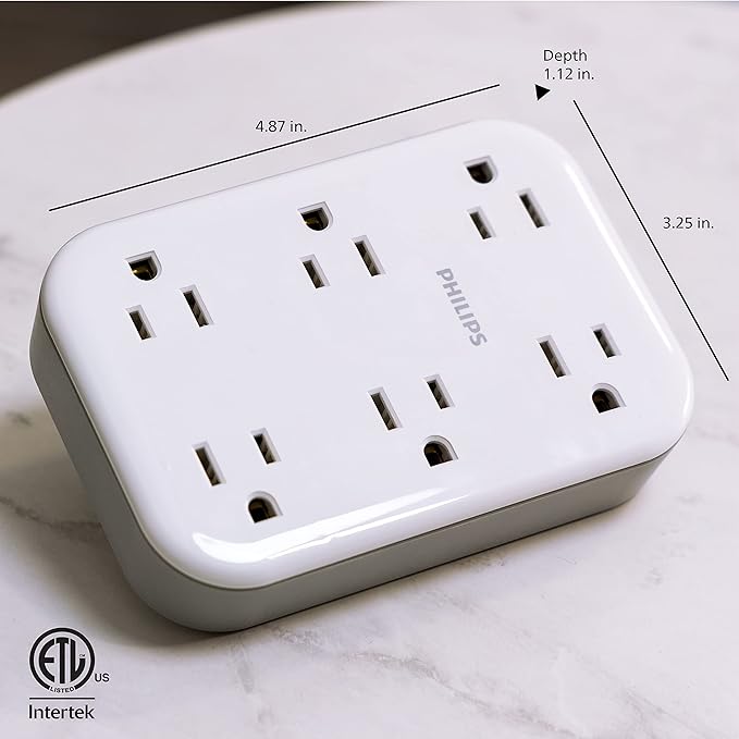 Philips EZFit 6-Outlet Surge Protector Outlet Extender, Wall Tap, Grounded - Image 6