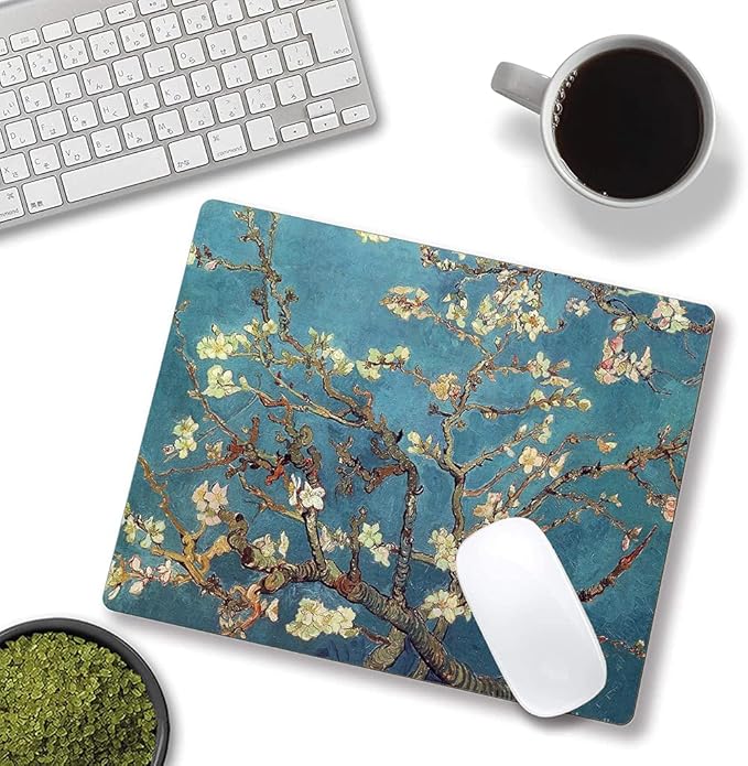 Almond Blossoms Van Gogh Mouse Pad, Oil Painting Flowers Mouse Mat, Square - Image 4