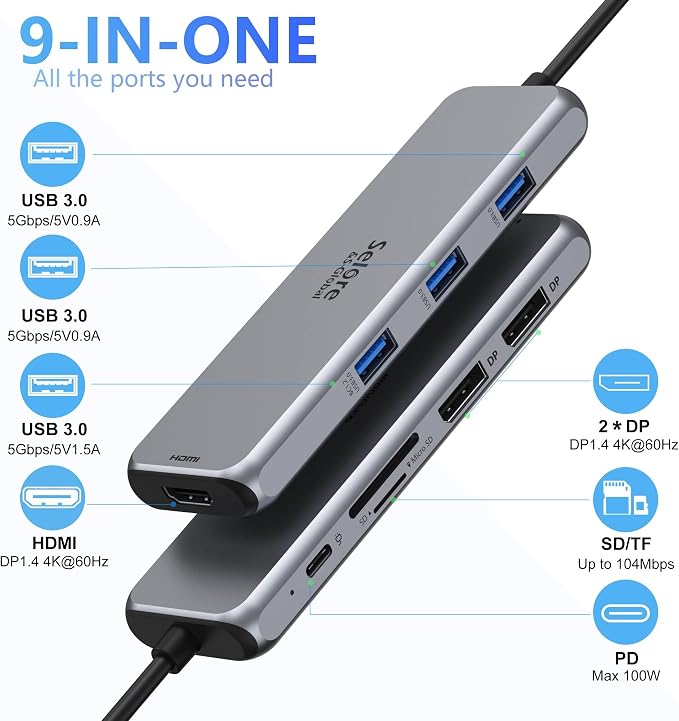 Docking Station Dual DisplayPort, Selore USB c hub - Image 2