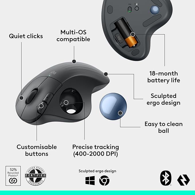 Logitech Ergo M575S Wireless Trackball Mouse, Wireless Ergonomic Mouse - Image 6