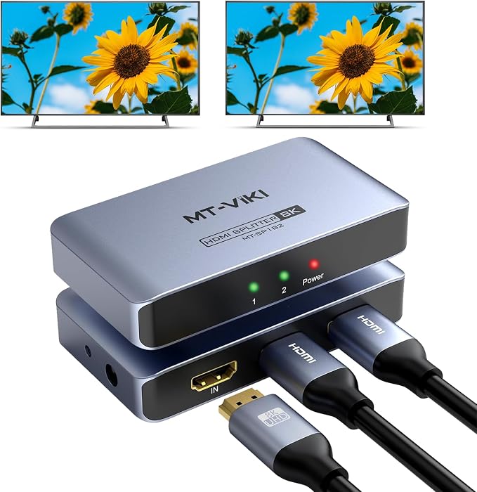 MT-VIKI 4K@120Hz HDMI Splitter 1 in 2 Out Aluminum HDMI Splitter 2.1, 8K@60Hz by MT-VIKI