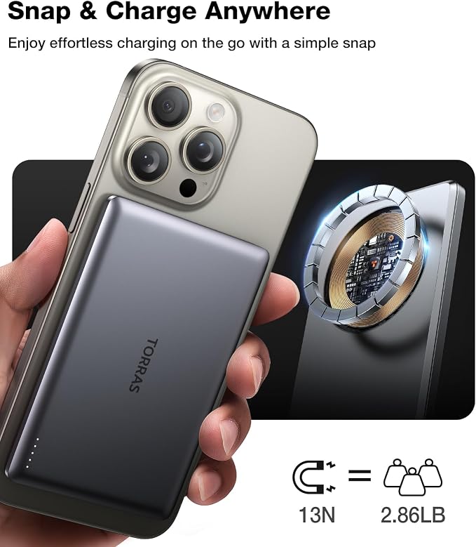 TORRAS MiniMag Power Bank, Ultra Slim 5, 000mAh Wireless Portable Charger - Image 5