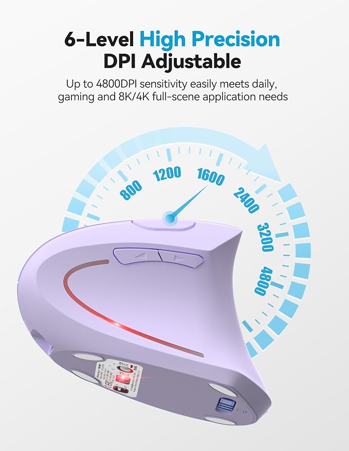 TECKNET Ergonomic Mouse, Rechargeable 2.4G+Bluetooth Vertical Mice 6 DPI - Image 5