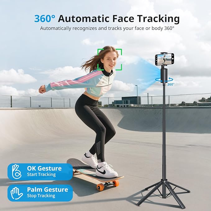 Auto Face Tracking Tripod, 360° Rotation Follows Your Movement, Phone Holder - Image 2
