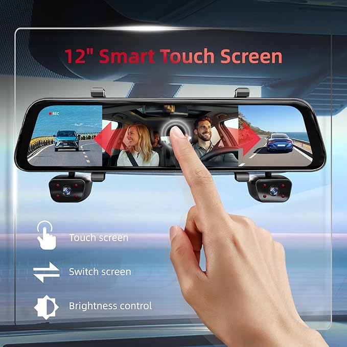 2025 Rearview Mirror Camera for Cars, 360 Dashcam Front Rear Inside, Touch - Image 3