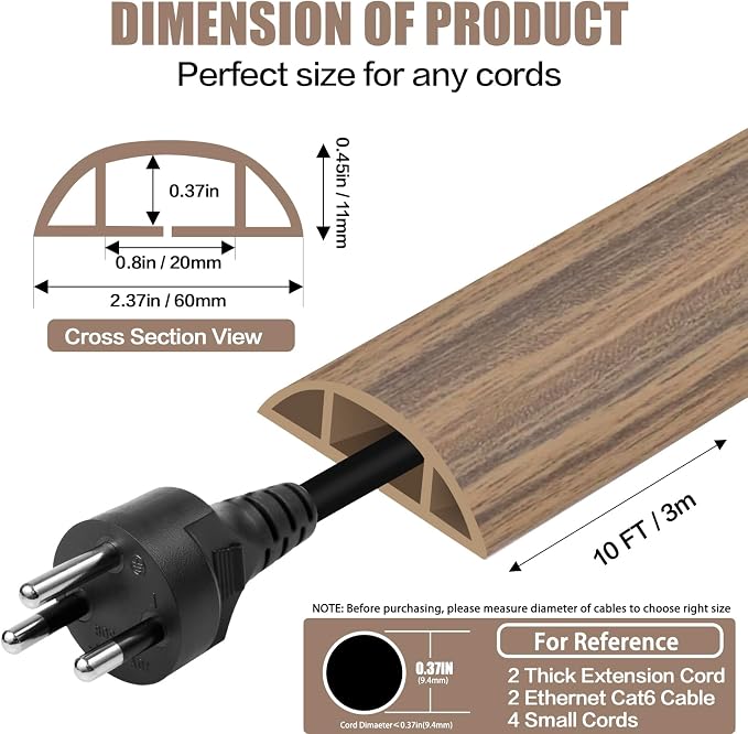Floor Cord Cover Cavity 0.8"x0.37" Self Adhesive Cord Hider, 10FT Low Profile - Image 2