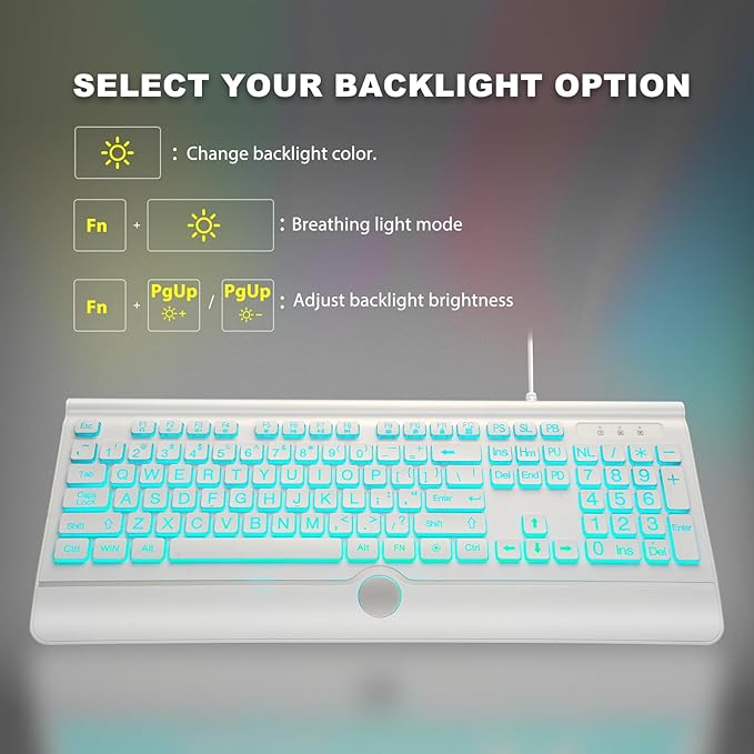 Large Print Backlit Computer Keyboard, USB Full Size Wired Keyboards - Image 5