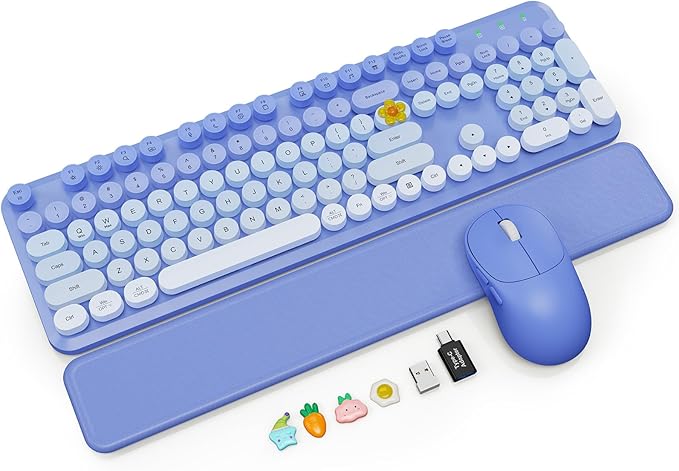 Wireless Keyboard and Mouse Combo, Magnetic Soft-Touch Wrist Rest, Round Keycaps by SABLUTE