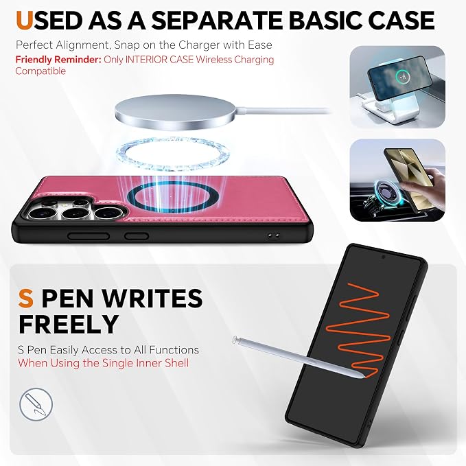 TUCCH Case for Galaxy S25 Ultra, 2 in1 Magnetic PU Leather Wallet Case Wrist - Image 4