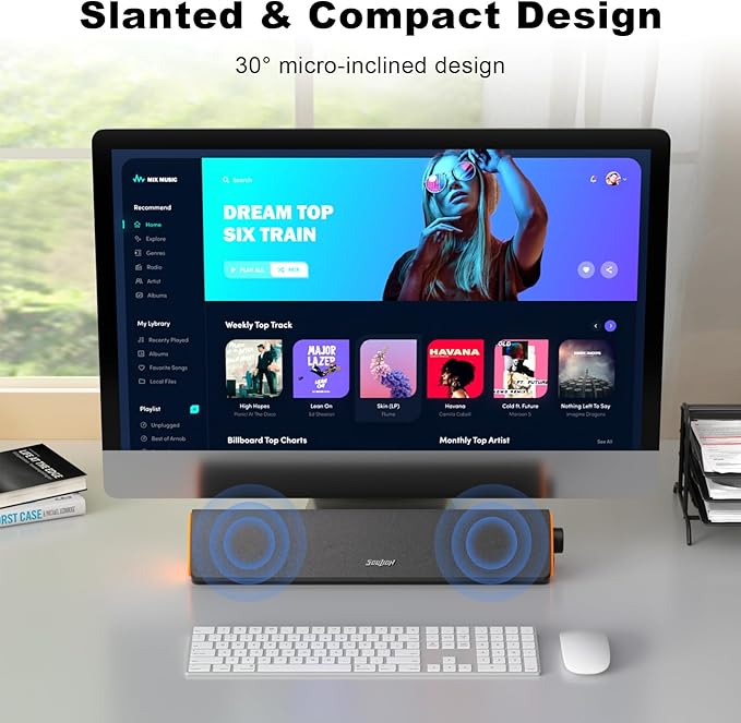 SOULION R50 Bluetooth Computer Speakers, 3.5mm PC Sound Bar - Image 6