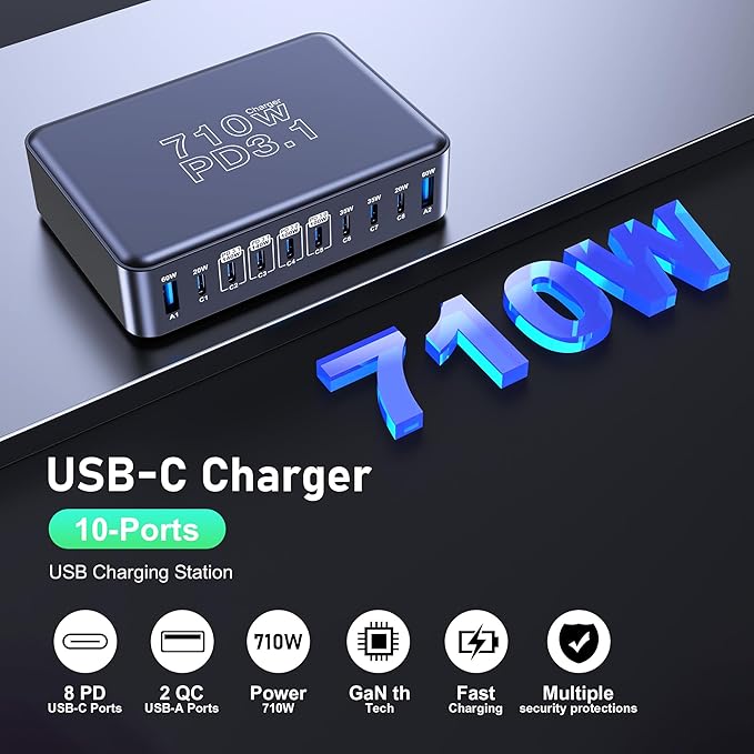 CHIPOFY 710W USB C Charger Block, 10 Port USB C Charging Station, Dual PD3.1 - Image 2