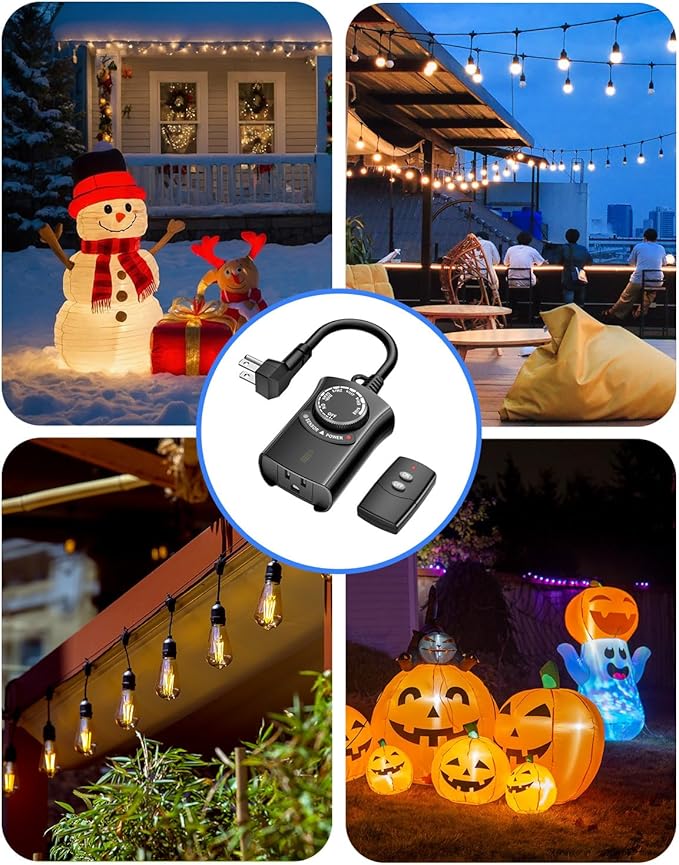 HBN Outdoor Light Timer with Remote Control, Waterproof Light Sensor Timer - Image 6
