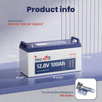 12V 100Ah LiFePO4 Battery, 4000+ Deep Cycle Lithium Battery, Built-in 100A BMS - Image 2