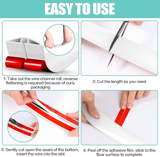 Floor Cord Cover Cavity 0.8"x0.37" Self Adhesive Cord Hider, 3.3FT Low Profile - Image 8