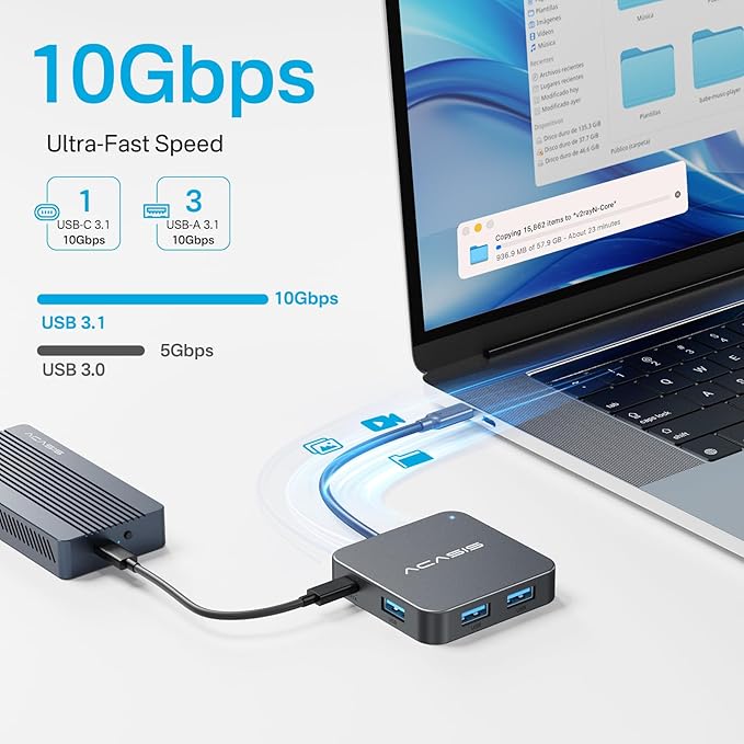 USB C Hub 10Gbps, 100W Power Delivery, 3 USB A3.1+1 USB-C 3.1 Data Port - Image 3