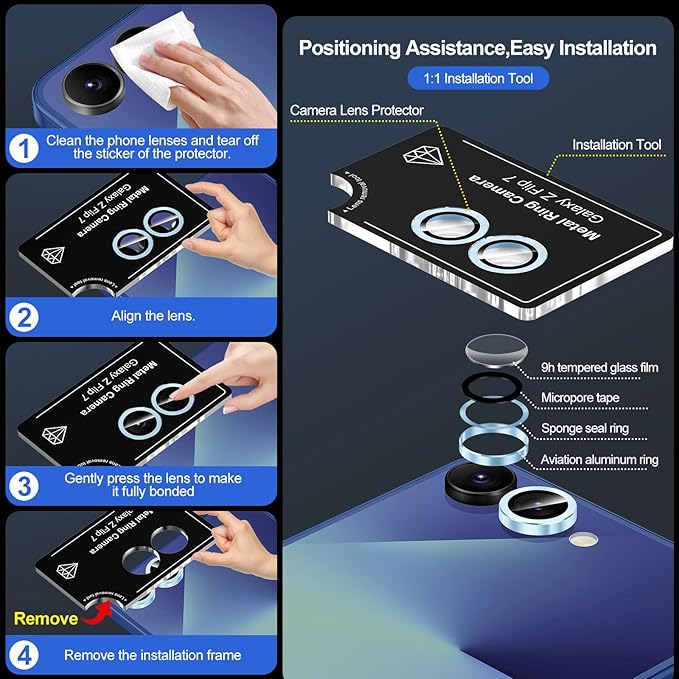 for Samsung Galaxy Z Flip 7 Camera Lens Protector, Individual Metal Ring - Image 6