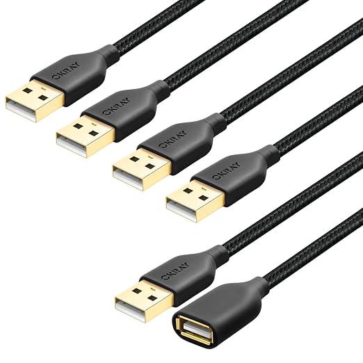 OKRAY USB Extension Cable 5 Pack, 6FT Nylon Braided USB 2.0 Extension Cables by OKRAY