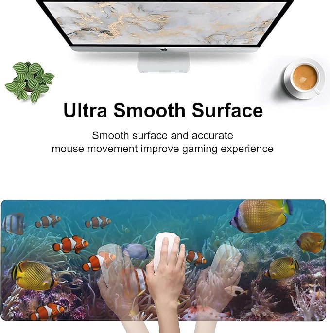 Vibrant Underwater World Desk Mat, Large Tropical Fishes on Coral Reefs Gaming - Image 5