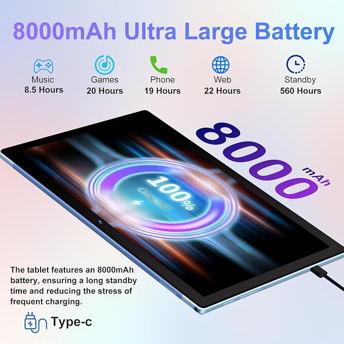 Android Tablet with Keyboard, 10 inch Android 14 Tablets 22GB+128GB, Octa-Core - Image 6