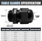 25 Pcs Nylon Cable Glands, PG7 PG9 PG11 PG13.5 PG16 Strain Relief Cable Cord - Image 3