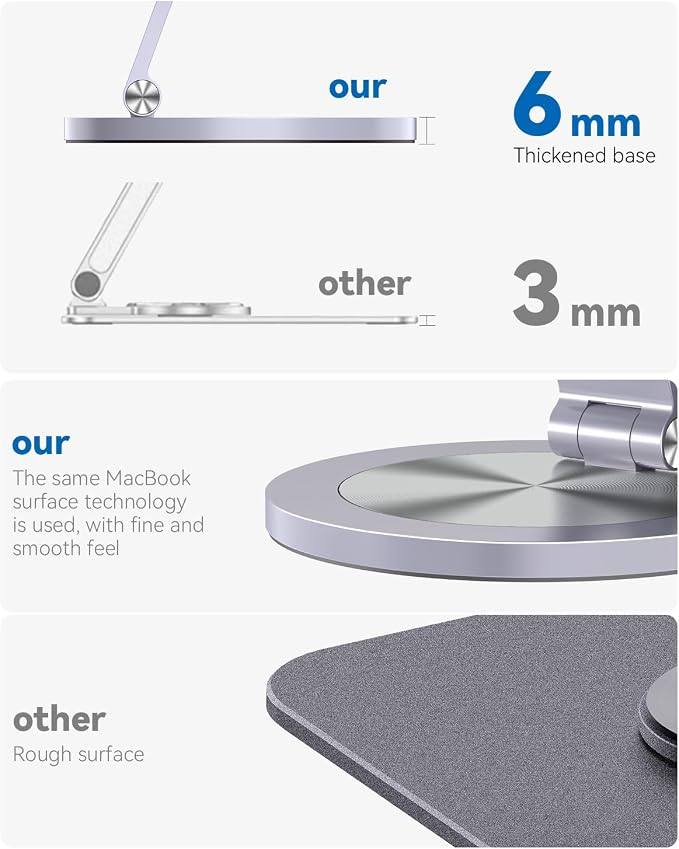 360 Rotating Phone Stand for Desk, Dual-Adjustable Foldable Aluminum Desktop - Image 5