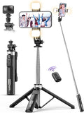 53'' Selfie Stick Tripod with Light, Extendable Selfie Stick with Remote by SelfieShow