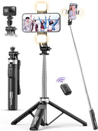 53'' Selfie Stick Tripod with Light, Extendable Selfie Stick with Remote by SelfieShow
