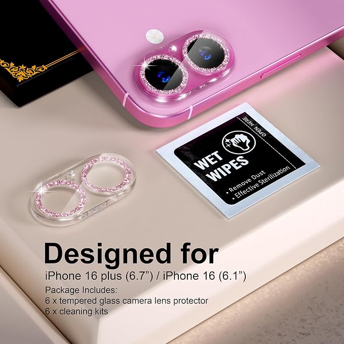 beuxece for 6 Pack iPhone 16 / iPhone 16 Plus Camera Lens Protector 9H Tempered - Image 2
