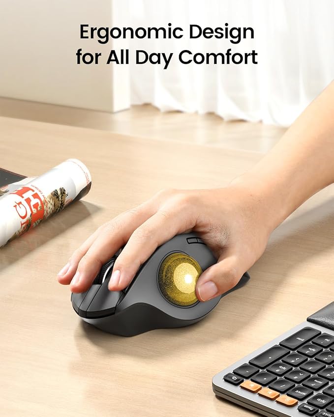 ProtoArc Wireless Trackball Mouse, EM01 NL Ergonomic Bluetooth Rollerball Thumb - Image 3