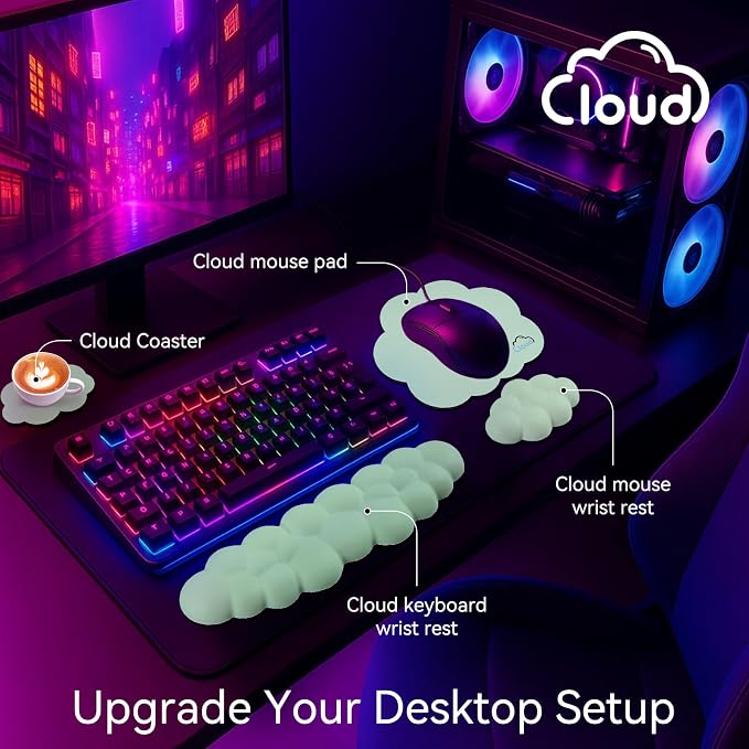 Cloud Wrist Rest for Computer Keyboard, 4-in-1 Memory Foam Leather Cloud - Image 2