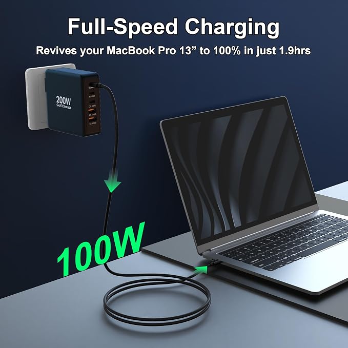 200W USB C Charger, 5 Ports GaN Fast Charger, PD100W USB C Desktop Charging - Image 4
